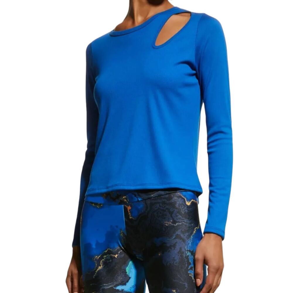 Onzie Lapis Blue Ribbed Cutout Long Sleeve Top